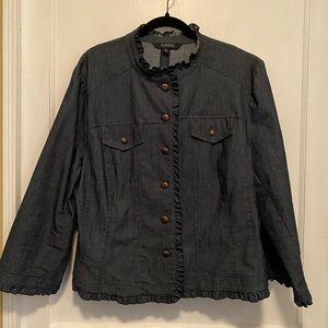 2X Darker Blue Lightweight Denim Jacket with Ruffle Trim